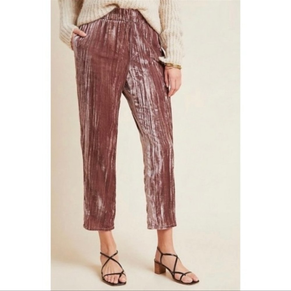 Anthropologie Mauve Velvet Cropped Pants